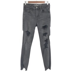 American Eagle Jeans Skinny Jegging Mid‎ Rise Gray Distressed Grunge Womens 8